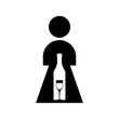 Female alcoholism sign. Girl and alcohol bottle icon. Concept illustration of logo woman and wine. Incurable disease for women