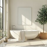 Fototapeta Przestrzenne - Freestanding tub in modern bathroom