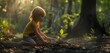 A child kneeling on the ground, gently planting a sapling amidst a lush forest backdrop, symbolizing the nurturing of nature on World International Environmental Education Day