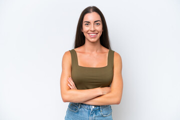 Wall Mural - Young caucasian woman isolated on white background keeping the arms crossed in frontal position