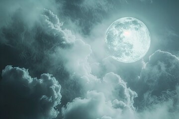 Sticker - a moon is illuminated with a cloudy sky with white clouds during nighttime