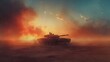 Army or military tank ready to attack in a battle moving over a deserted battlefield terrain. digital ai art
