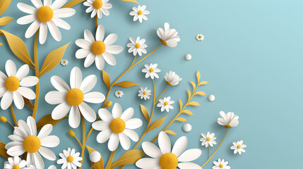 Нappy Mother's Day Sale background with beautiful chamomile flowers. Paper cut style. Spring holiday illustration for greeting card, banner, poster, flyer, blog. Place for your text