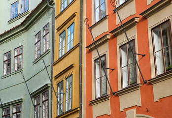 Poster - residential building exterior, colorful house facade of aparmtent buildings