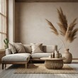 Natural Elegance: Wabi-Sabi Inspired Living Room with Low Sofa and Organic Accents
