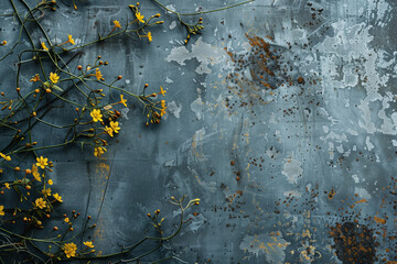 Wall Mural - illustration of a flowers on old metal surface background. Created with Generative AI