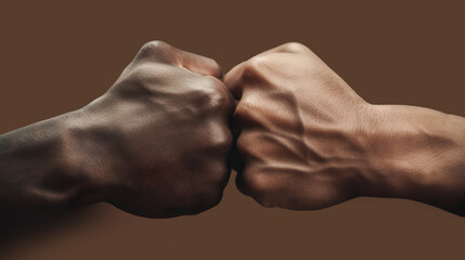 Black and white fists touching multiracial concept, no to racism. created with ai