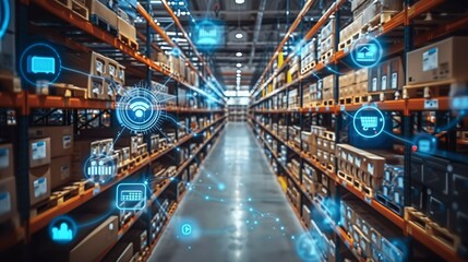 smart warehouse management system, featuring interconnected IoT devices that enable a seamless flow of information and facilitate predictive maintenance .