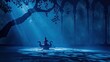 the magic lamp in the center, arabian theme, a little bit silhouette theme , blue color shadow