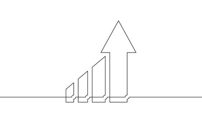 Wall Mural - Continuous line drawing of graph business icon. Illuatration vector of arrow up. Single line art of bar chart. Object one line of increasing arrow