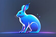 Futuristic illustration with blue glowing cyber rabbit.