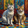 modern colorful abstract oil painting of cats, artist collection of animal painting for decoration and interior, canvas art, abstract. wall art	, mosaic art