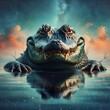 Crocodile Concealed in Watery Depths. Generative AI