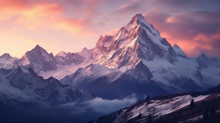  Towering peaks against a pastel sky, showcasing the grandeur of nature and inducing a sense of peace