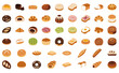 Icons of bread, dessert and pastries.