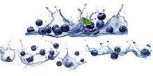 Collection Of Blueberry With Water Splash Isolated On A White Background As Transparent PNG