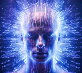 Wall Mural - Realistic Artificial intelligence. Computer mind connections head. Human 3D head with circuit board inside. Engineering concept. Technology web background. Virtual concept