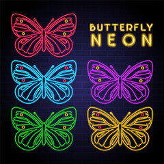 Wall Mural - Butterfly icon with neon light glowing element