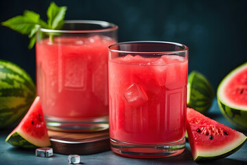 Wall Mural - watermelon juice in a watermelon glass