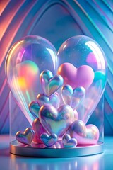 Valentine's day background in blown design style, 3D, holographic colors.
