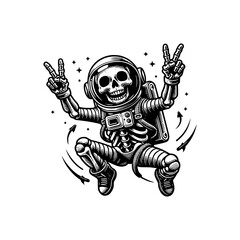 Wall Mural - astronaut skeleton in space jump with suit hand drawn art style vector illustration