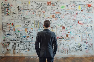 Poster - businessman watching white board,business plan,strategy,mind map,in office room