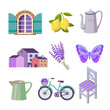 set of color flat vector icons for Provence travel
