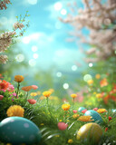 Fototapeta Natura - Easter eggs, festive easter tradition, painted eggs. Generative AI