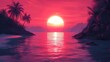 Obraz zachodu słońca nad oceanem z palmami