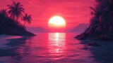 Fototapeta Fototapety do pokoju - Obraz zachodu słońca nad oceanem z palmami