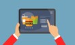 © maximilian - Vettore di un cliente che utilizza un'app mobile che ordina cibo online per la consegna a domicilio - illustrazioni  PIZZA FAST FOOD  delivery