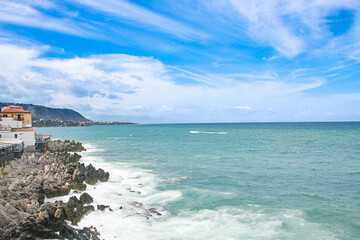 Wall Mural - Landscape of coastline and town of Cefalu