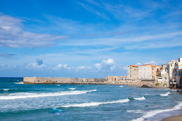 Wall Mural - Landscape of coastline and town of Cefalu