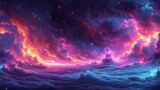 Fototapeta Fototapety na sufit - Na zdjęciu widać kolorowe niebo wypełnione chmurami i tysiącami gwiazd. Przestrzeń kosmiczna jest pełna życia i ruchu, co tworzy niesamowity widok