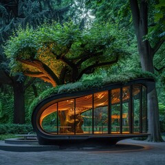 Wall Mural - treehouse in the forest. step into a surreal wonderland of greenery and mystery. this magical dwelli