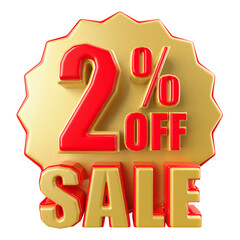 Special 2 percent off sale red 3d render