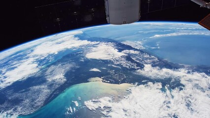 Wall Mural - beautiful planet earth seen from space in real time. view from international space station. public d