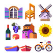 set of france countryside color vector icons