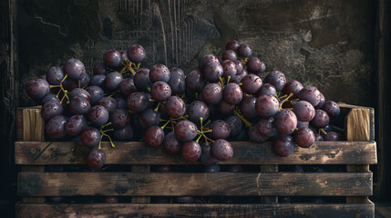 Wall Mural - grapes arranged in a vintage wooden crate.