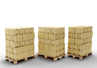 Poster - cardboard boxes on pallets. parcels from courier service. europallets with boxes. parcels are ready 