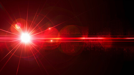 Sticker - Red lens flare on a black background, glowing light overlay