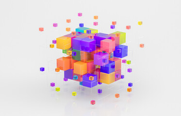 Poster - Abstract futuristic innovation business technology background with isometric 3d cube. 3d rendering.