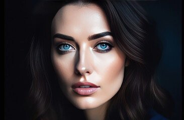 woman with striking blue eyes and flawless skin, exuding elegance and natural beaut