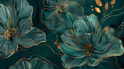 abstract art background vector. luxury minimal style wallpaper with golden line art flower and botan