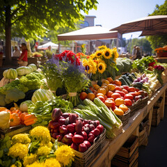 Canvas Print - A farmers market with fresh produce and flowers.