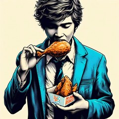 Wall Mural - Person eating fried chicken 