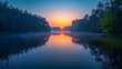 The quiet reflection of lakes at twilight, documentary photography -