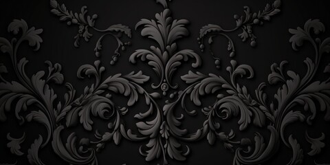 Wall Mural - A Black wallpaper with ornate design, in the style of victorian, repeating pattern vector illustration