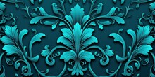 A Cyan Wallpaper With Ornate Design, In The Style Of Victorian, Repeating Pattern Vector Illustration