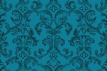 A Cyan wallpaper with ornate design, in the style of victorian, repeating pattern vector illustration